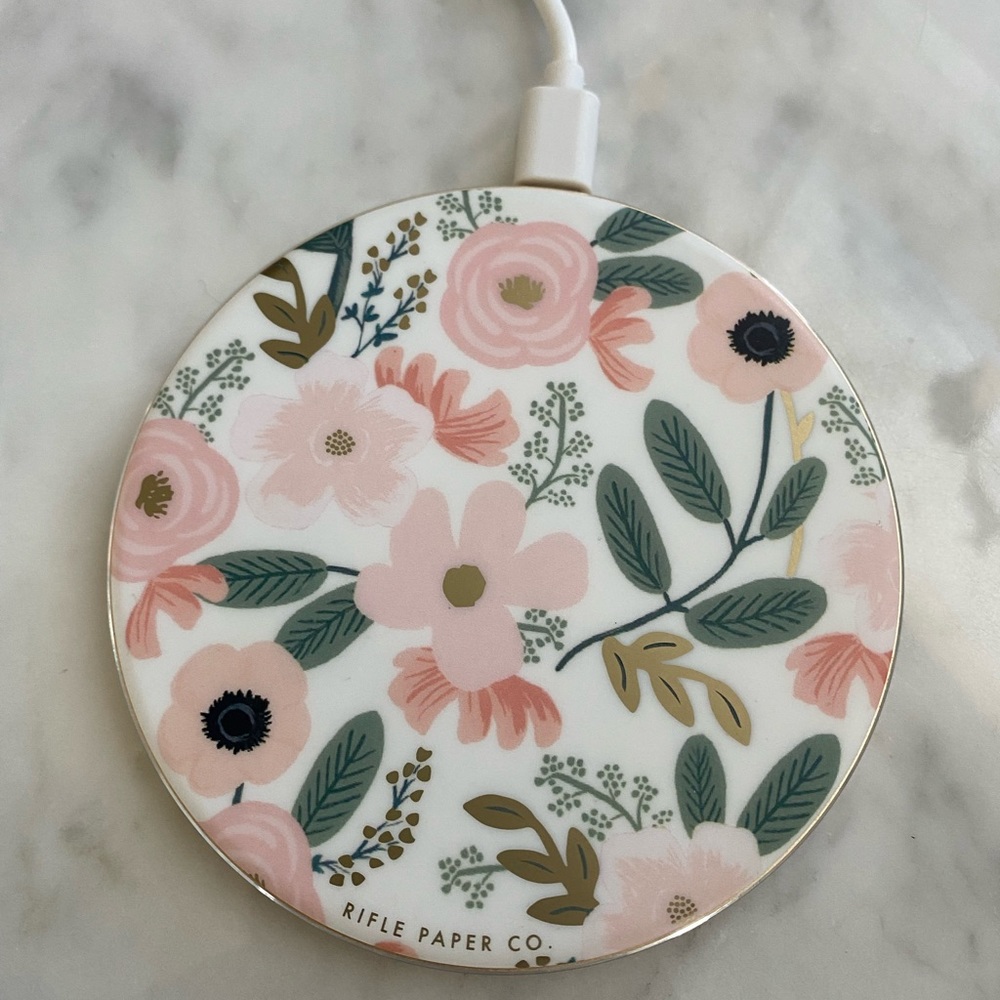 Rifle Paper Co Wildflowers Wireless Qi Charger for iOS and Android.